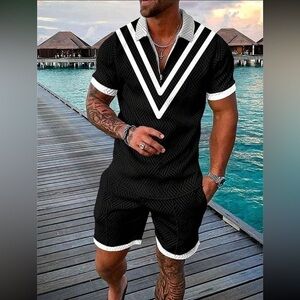 Men 2 piece set short and t shirt black and white Size M